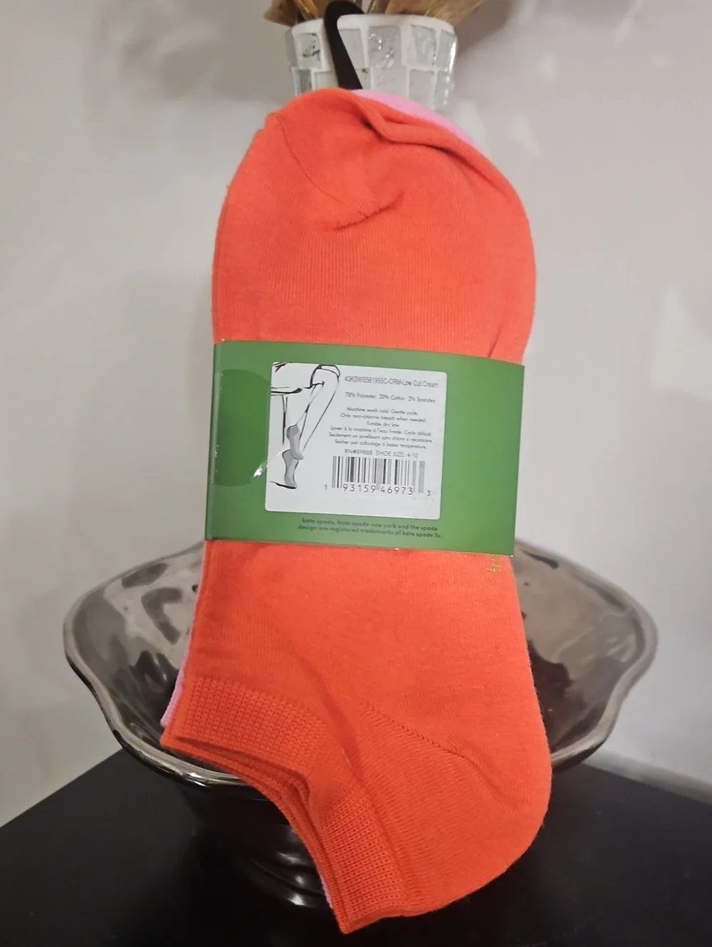 kate spade 3 Pk Low-Cut Socks (White Floral, Pink & Orange) NWT